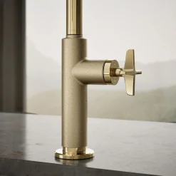 Pull-down kitchen sink faucet with two-function sprayhead^Kohler Hot