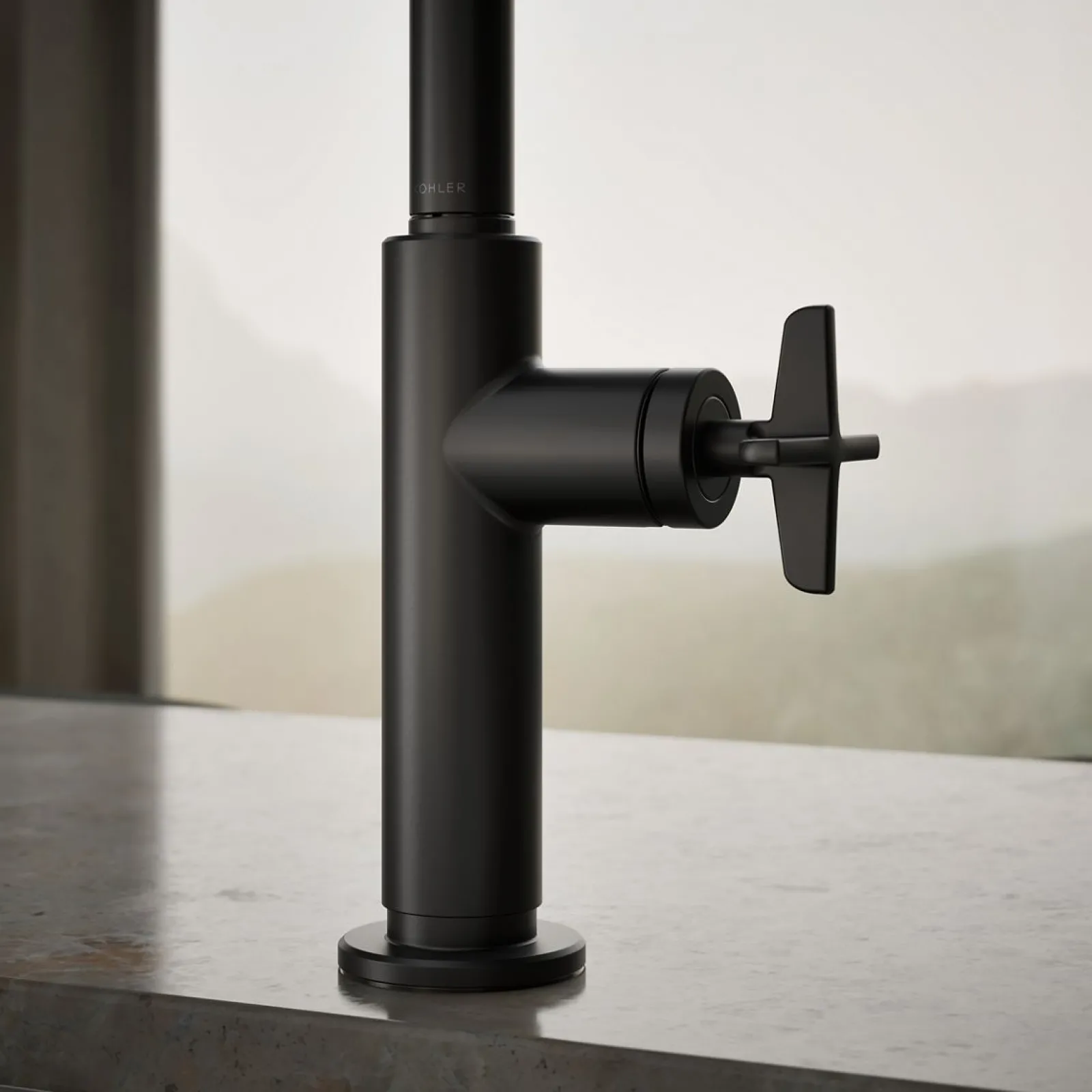 Pull-down kitchen sink faucet with two-function sprayhead^Kohler Hot