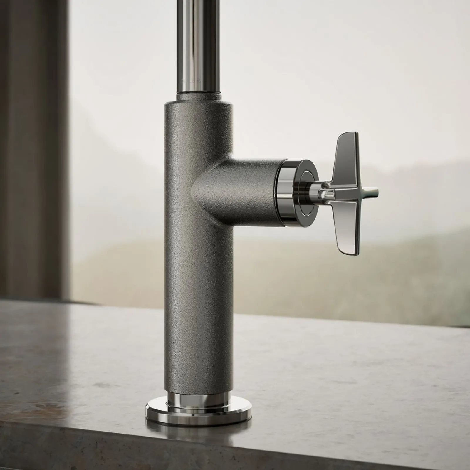 Pull-down kitchen sink faucet with two-function sprayhead^Kohler Hot