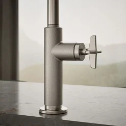 Pull-down kitchen sink faucet with two-function sprayhead^Kohler Hot