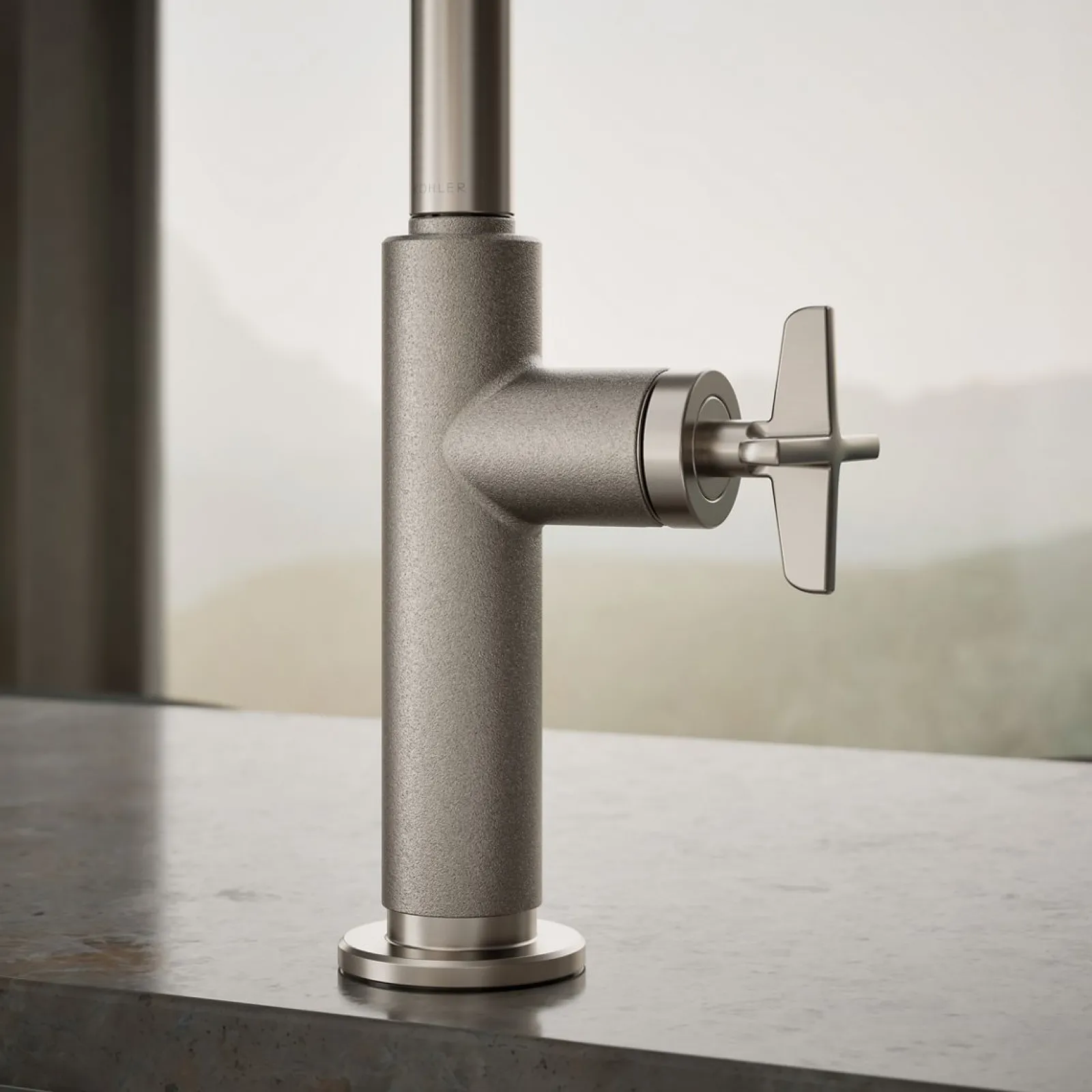 Pull-down kitchen sink faucet with two-function sprayhead^Kohler Hot