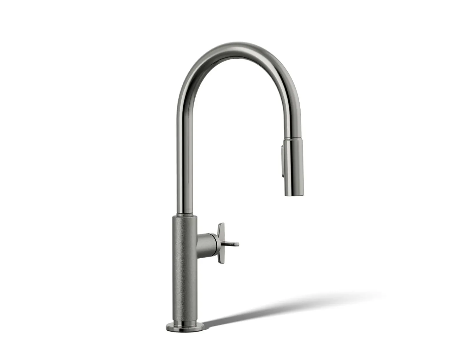 Pull-down kitchen sink faucet with two-function sprayhead^Kohler Hot