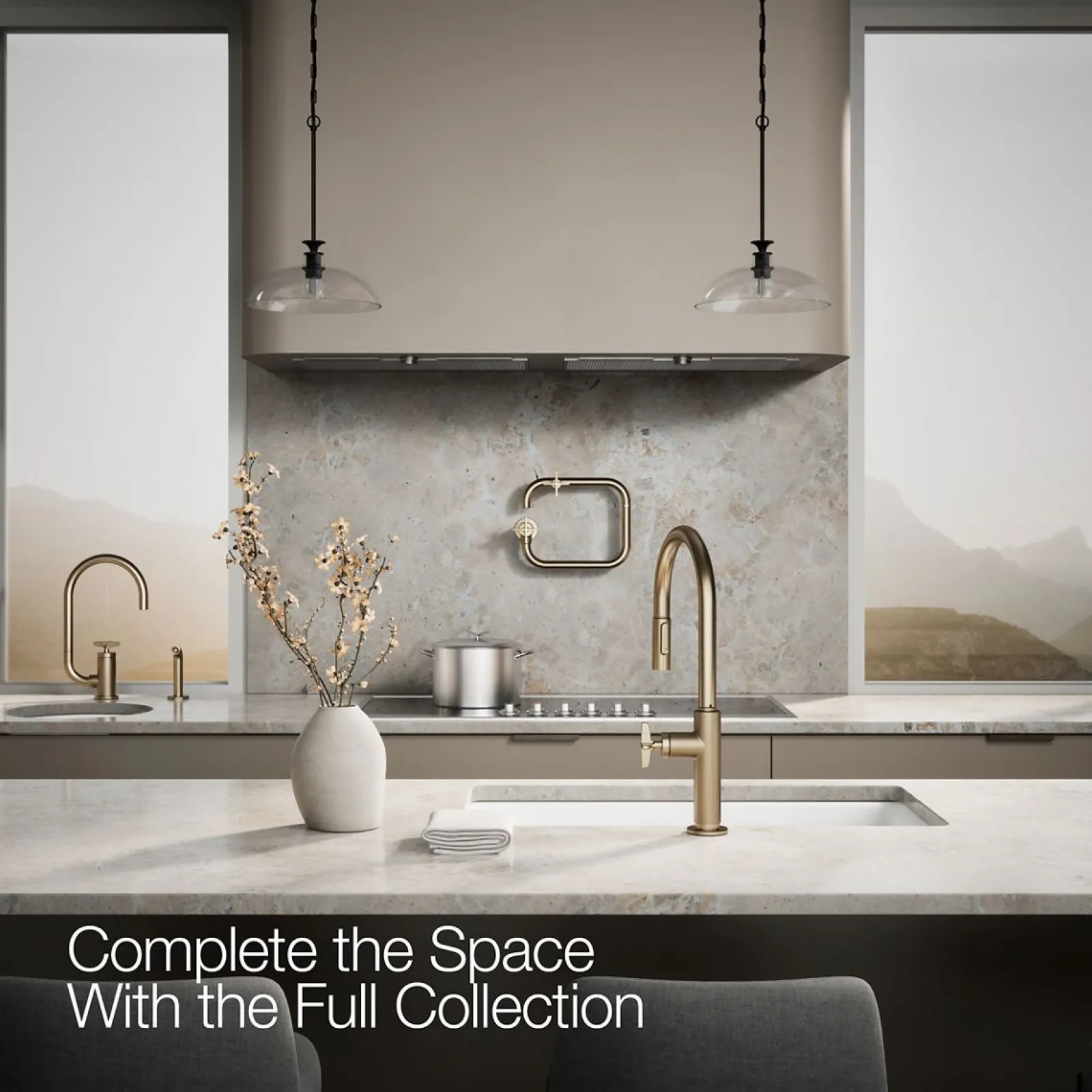 Pull-down kitchen sink faucet with two-function sprayhead^Kohler Hot