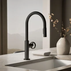 Pull-down kitchen sink faucet with two-function sprayhead^Kohler Discount