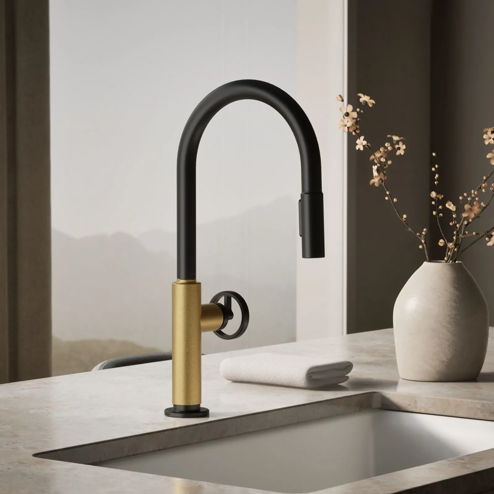 Pull-down kitchen sink faucet with two-function sprayhead^Kohler Discount