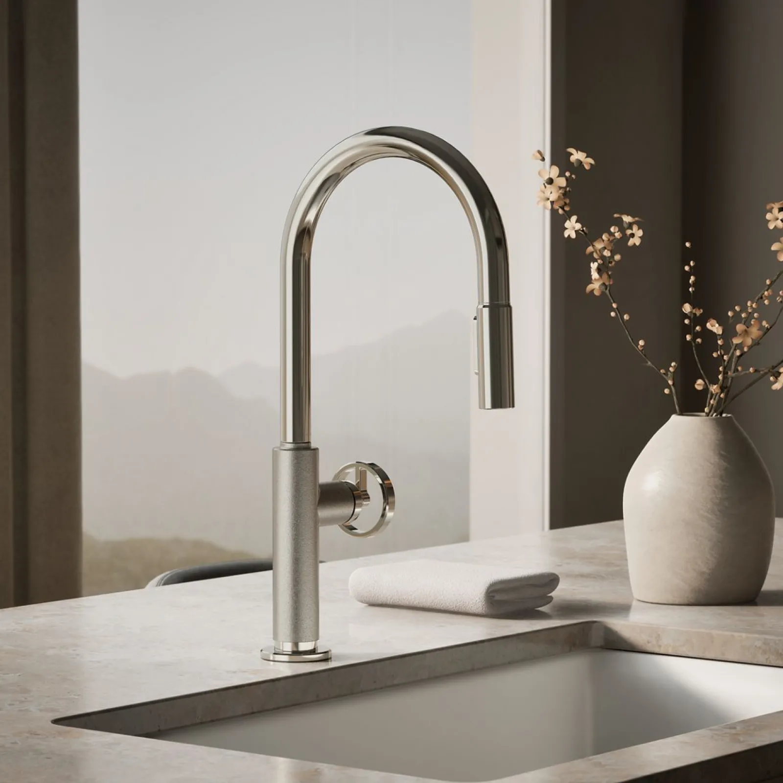 Pull-down kitchen sink faucet with two-function sprayhead^Kohler Discount