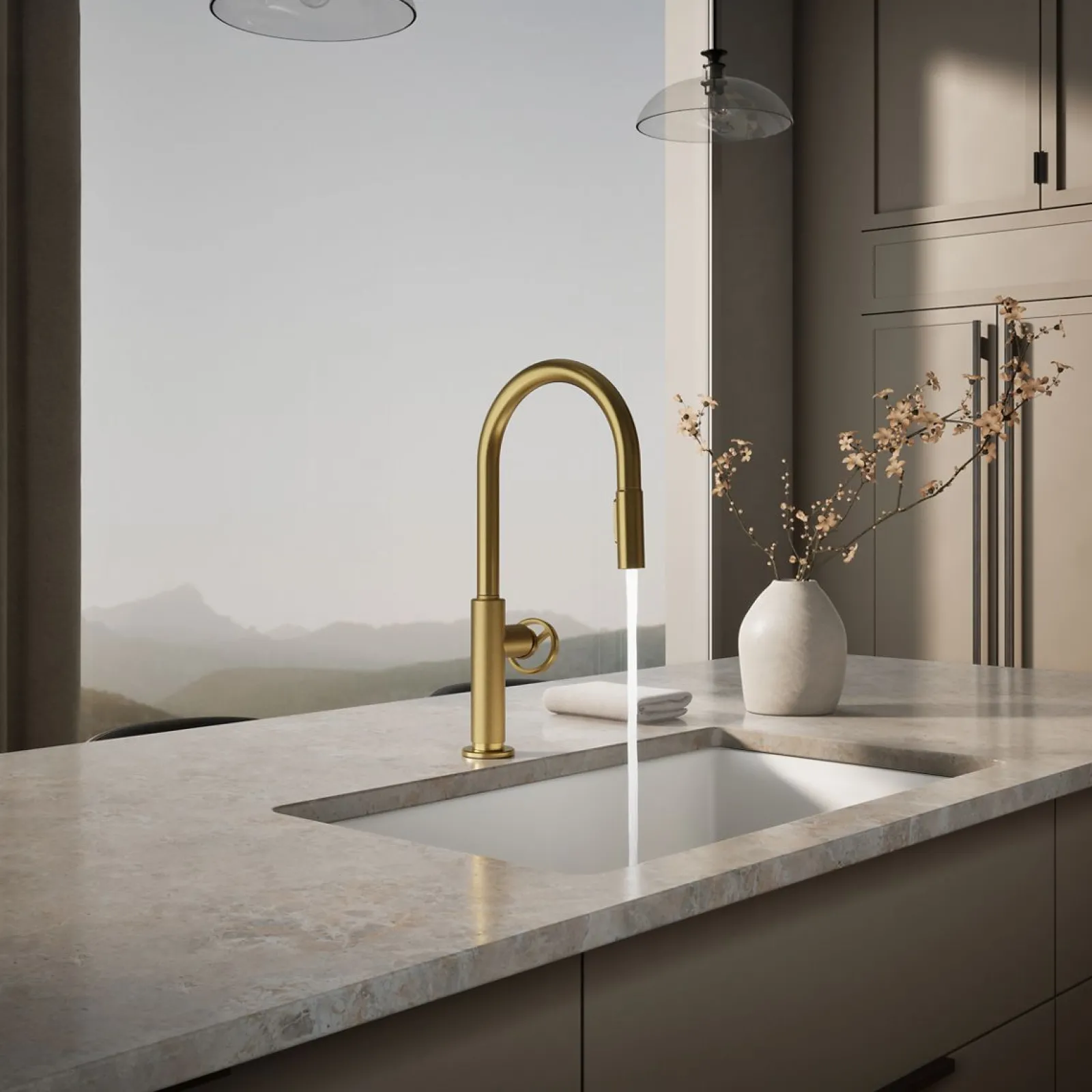 Pull-down kitchen sink faucet with two-function sprayhead^Kohler Discount