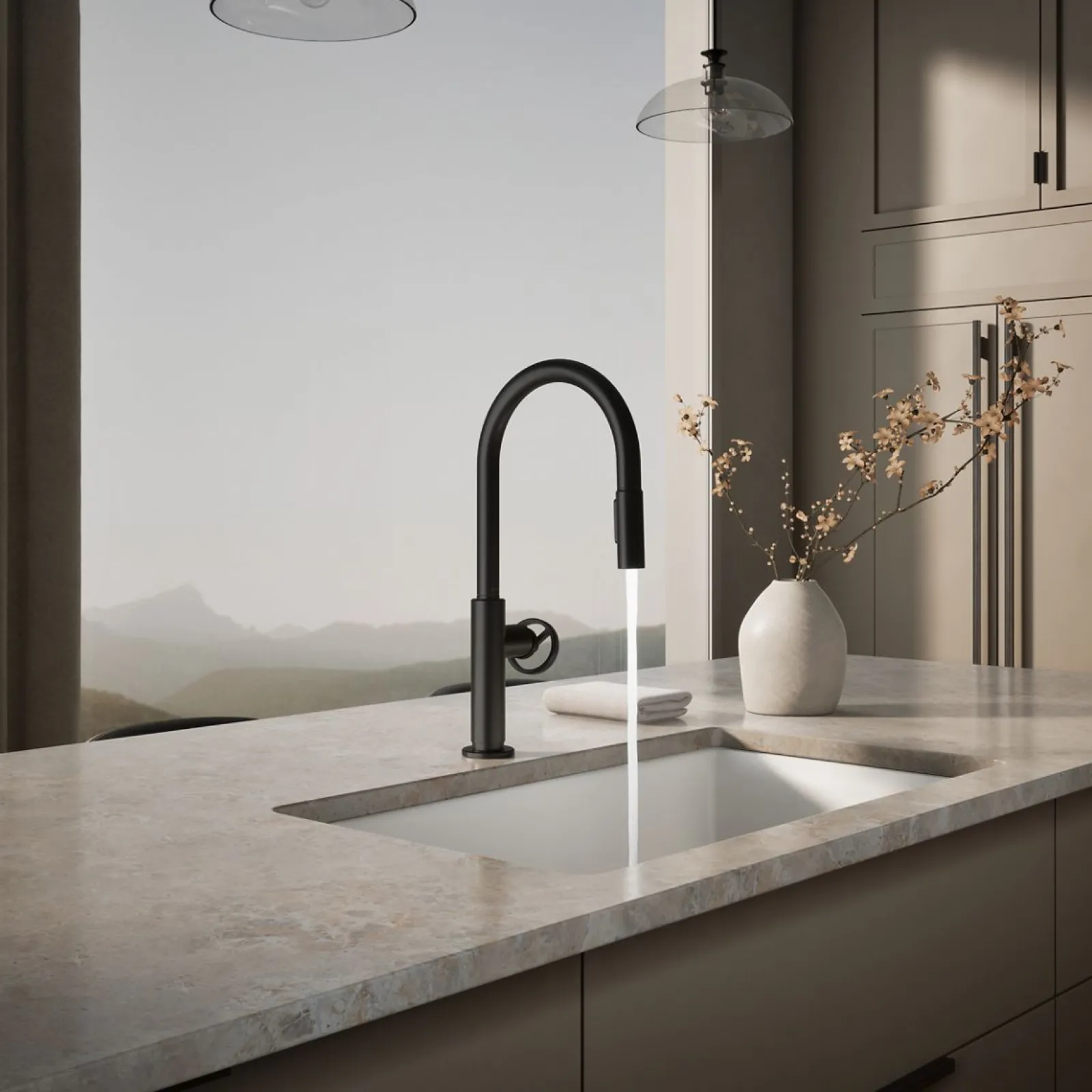 Pull-down kitchen sink faucet with two-function sprayhead^Kohler Discount