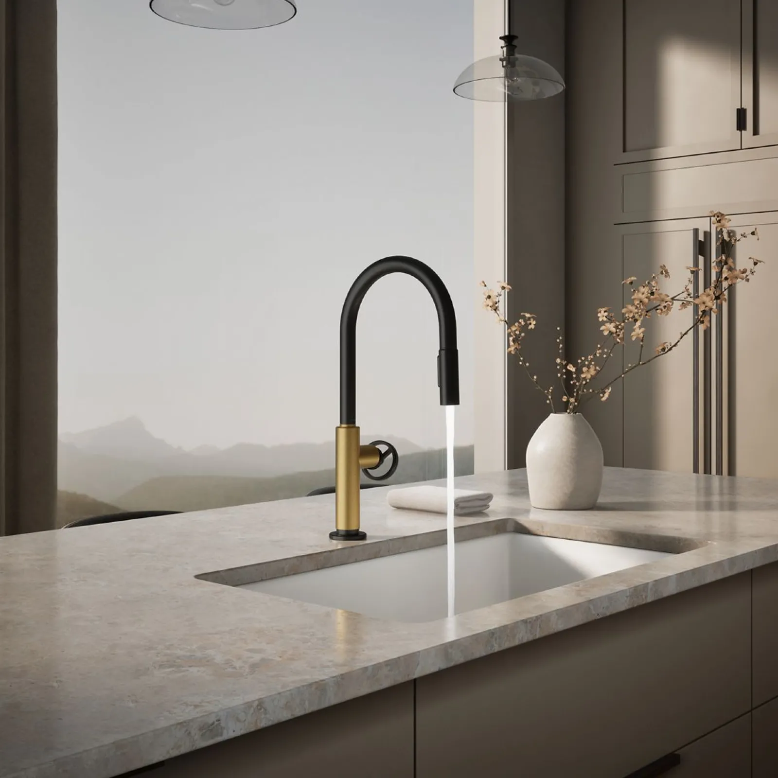 Pull-down kitchen sink faucet with two-function sprayhead^Kohler Discount