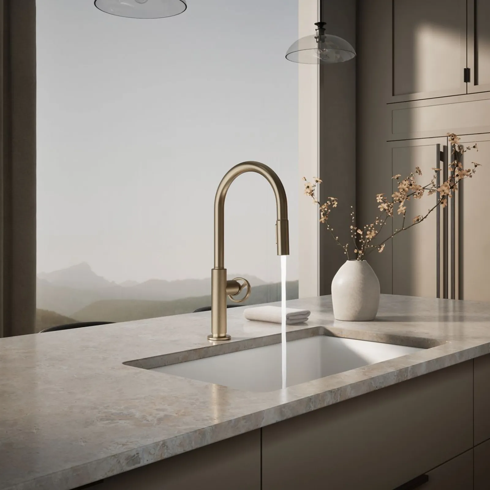 Pull-down kitchen sink faucet with two-function sprayhead^Kohler Discount