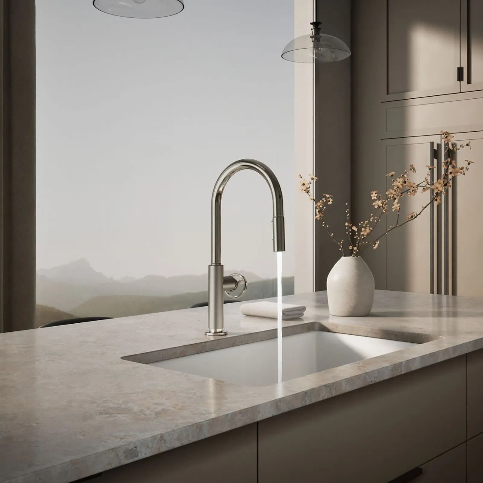 Pull-down kitchen sink faucet with two-function sprayhead^Kohler Discount