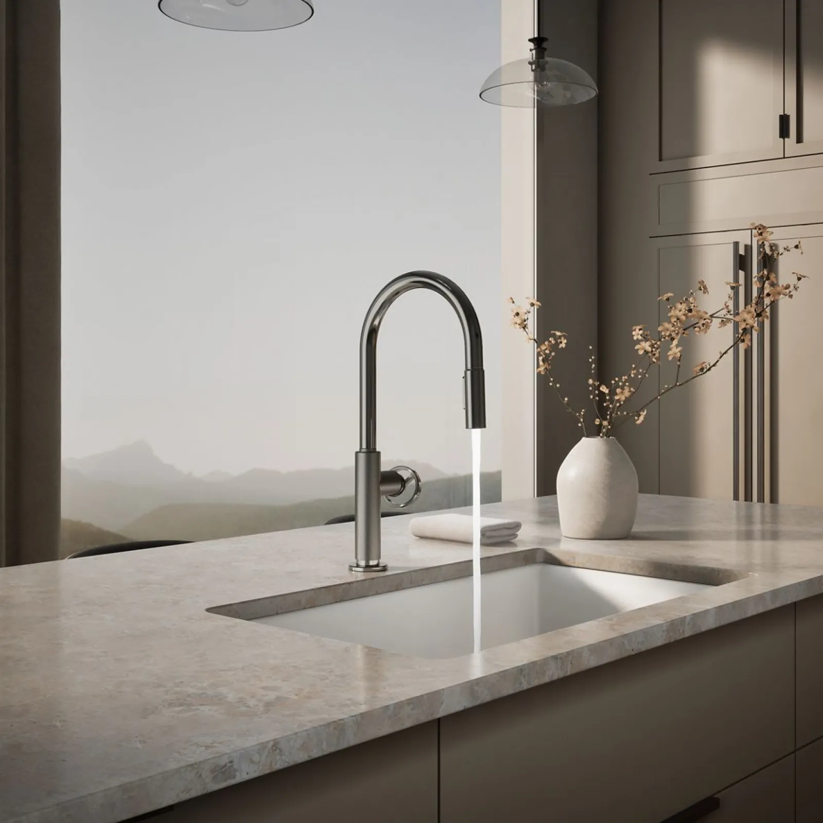 Pull-down kitchen sink faucet with two-function sprayhead^Kohler Discount