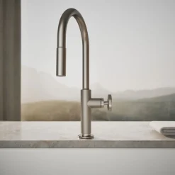 Pull-down kitchen sink faucet with two-function sprayhead^Kohler Discount