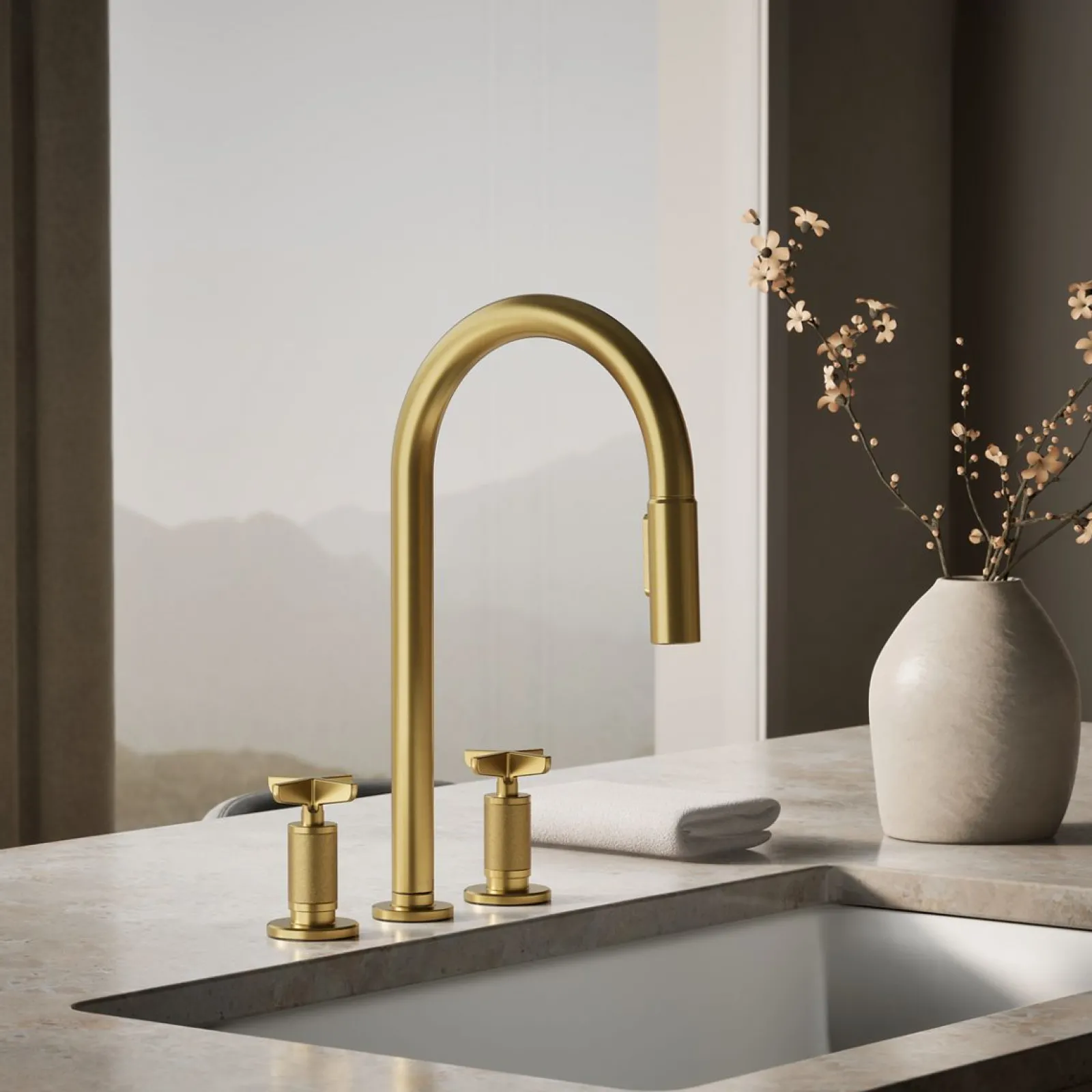 Pull-down kitchen sink faucet with two-function sprayhead^Kohler Outlet