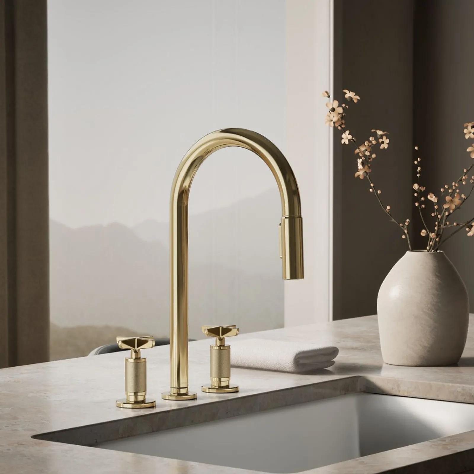 Pull-down kitchen sink faucet with two-function sprayhead^Kohler Outlet