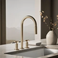 Pull-down kitchen sink faucet with two-function sprayhead^Kohler Outlet