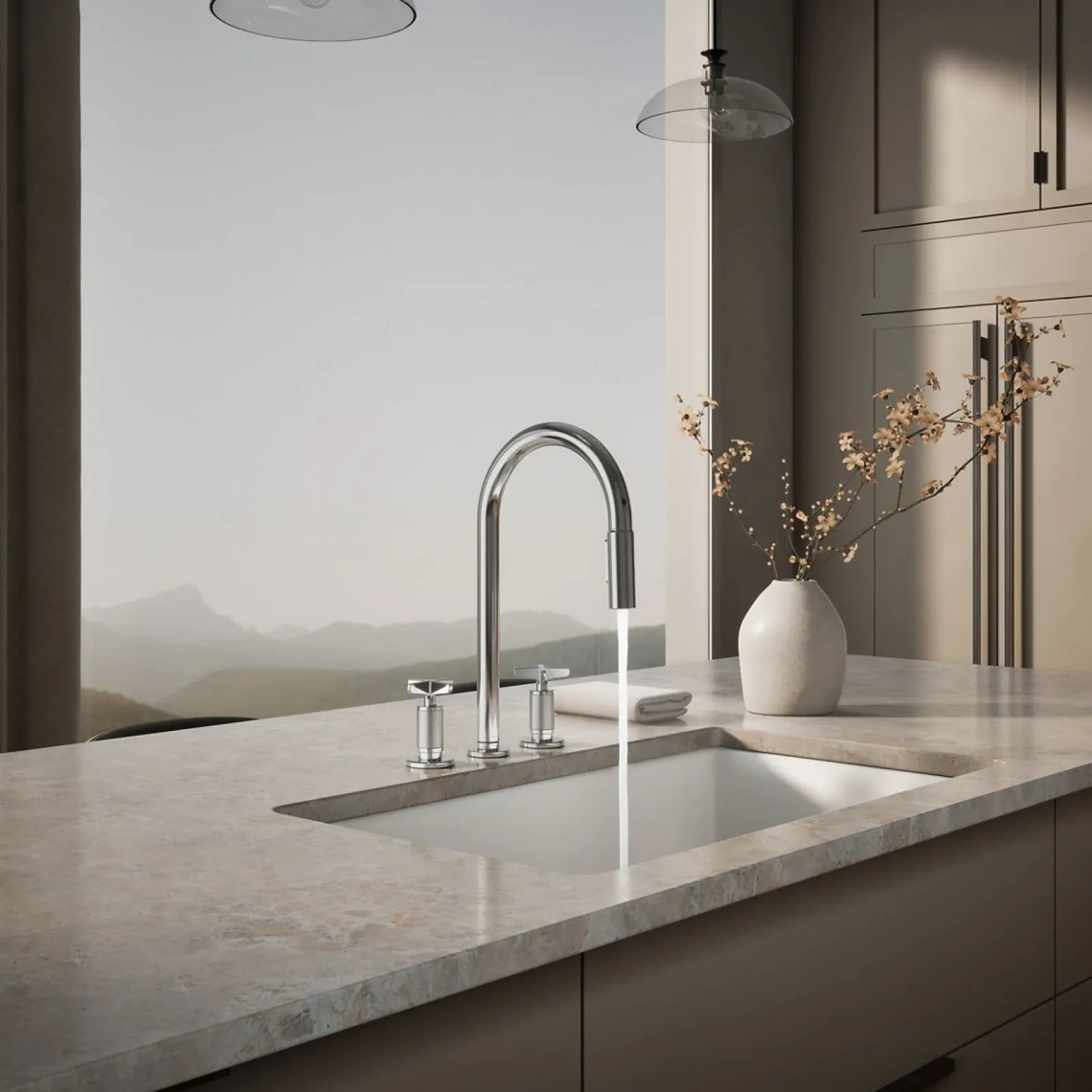 Pull-down kitchen sink faucet with two-function sprayhead^Kohler Outlet