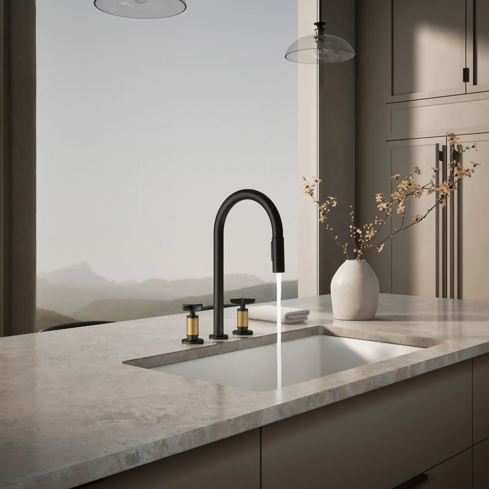 Pull-down kitchen sink faucet with two-function sprayhead^Kohler Outlet