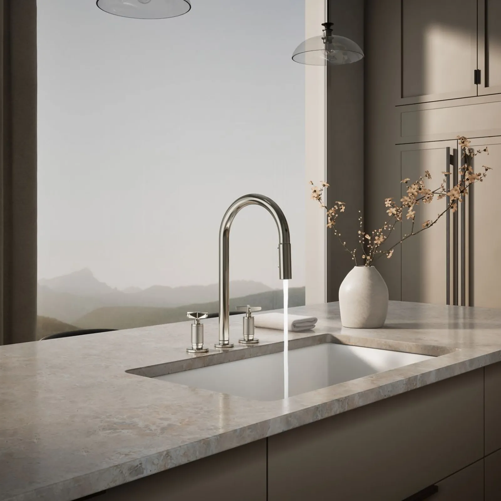 Pull-down kitchen sink faucet with two-function sprayhead^Kohler Outlet