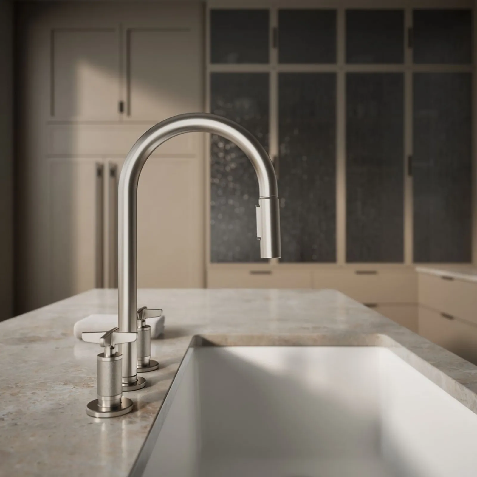 Pull-down kitchen sink faucet with two-function sprayhead^Kohler Outlet