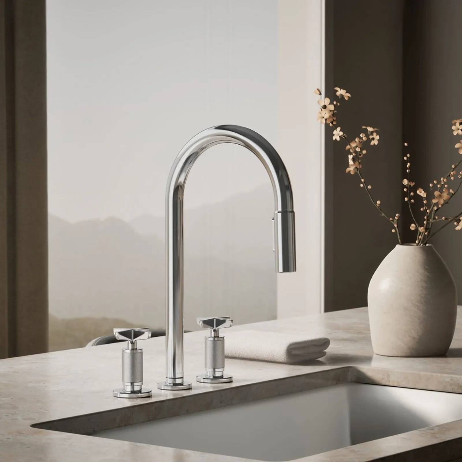 Pull-down kitchen sink faucet with two-function sprayhead^Kohler Outlet