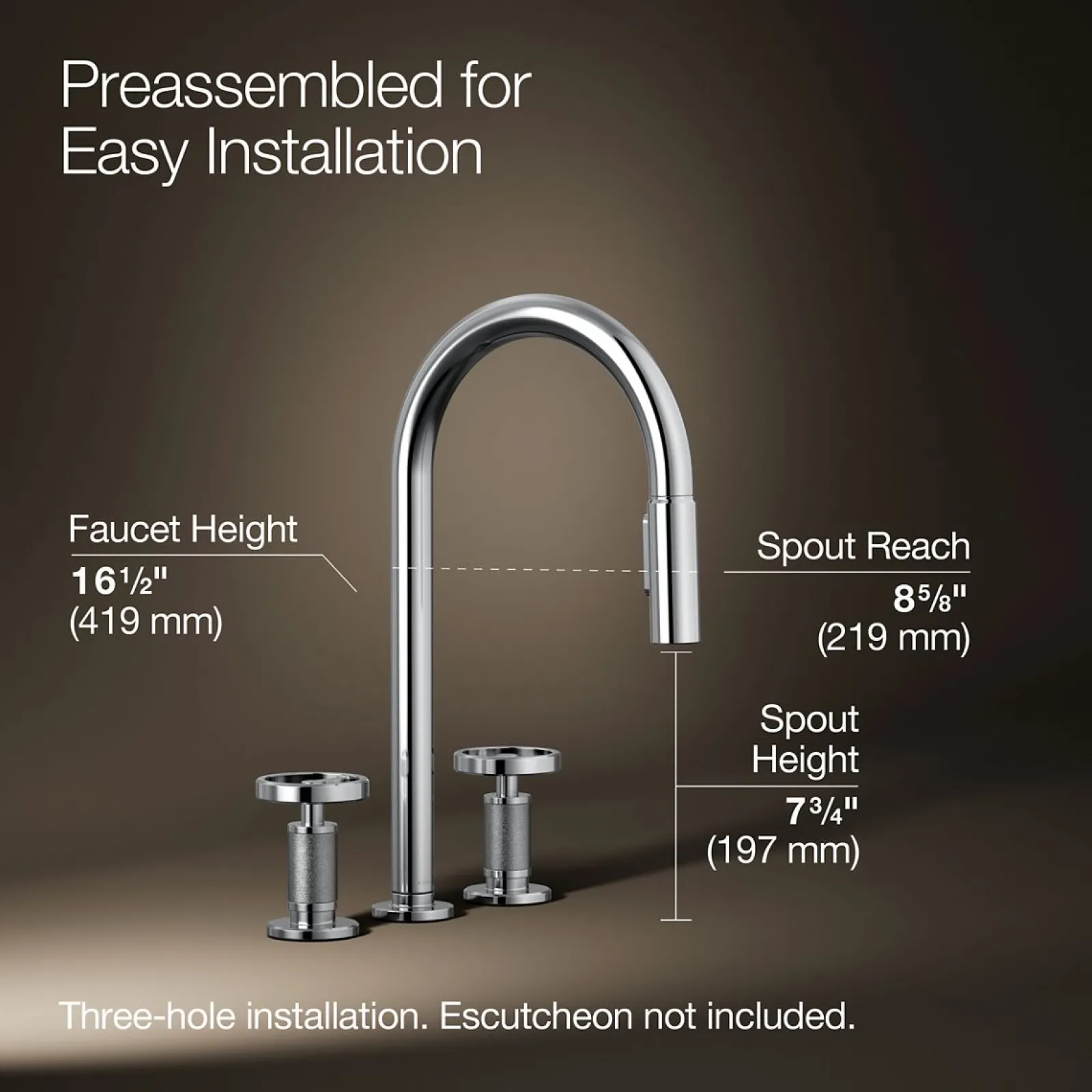 Pull-down kitchen sink faucet with two-function sprayhead^Kohler Hot