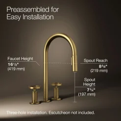 Pull-down kitchen sink faucet with two-function sprayhead^Kohler Hot
