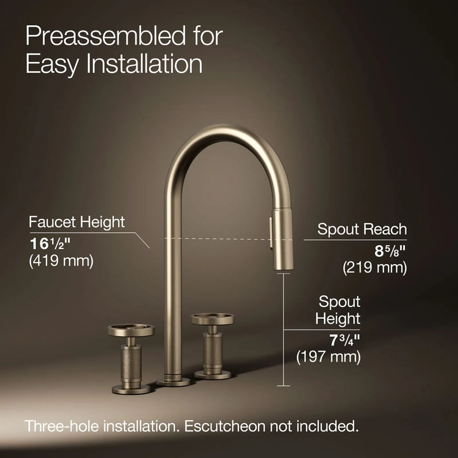 Pull-down kitchen sink faucet with two-function sprayhead^Kohler Hot