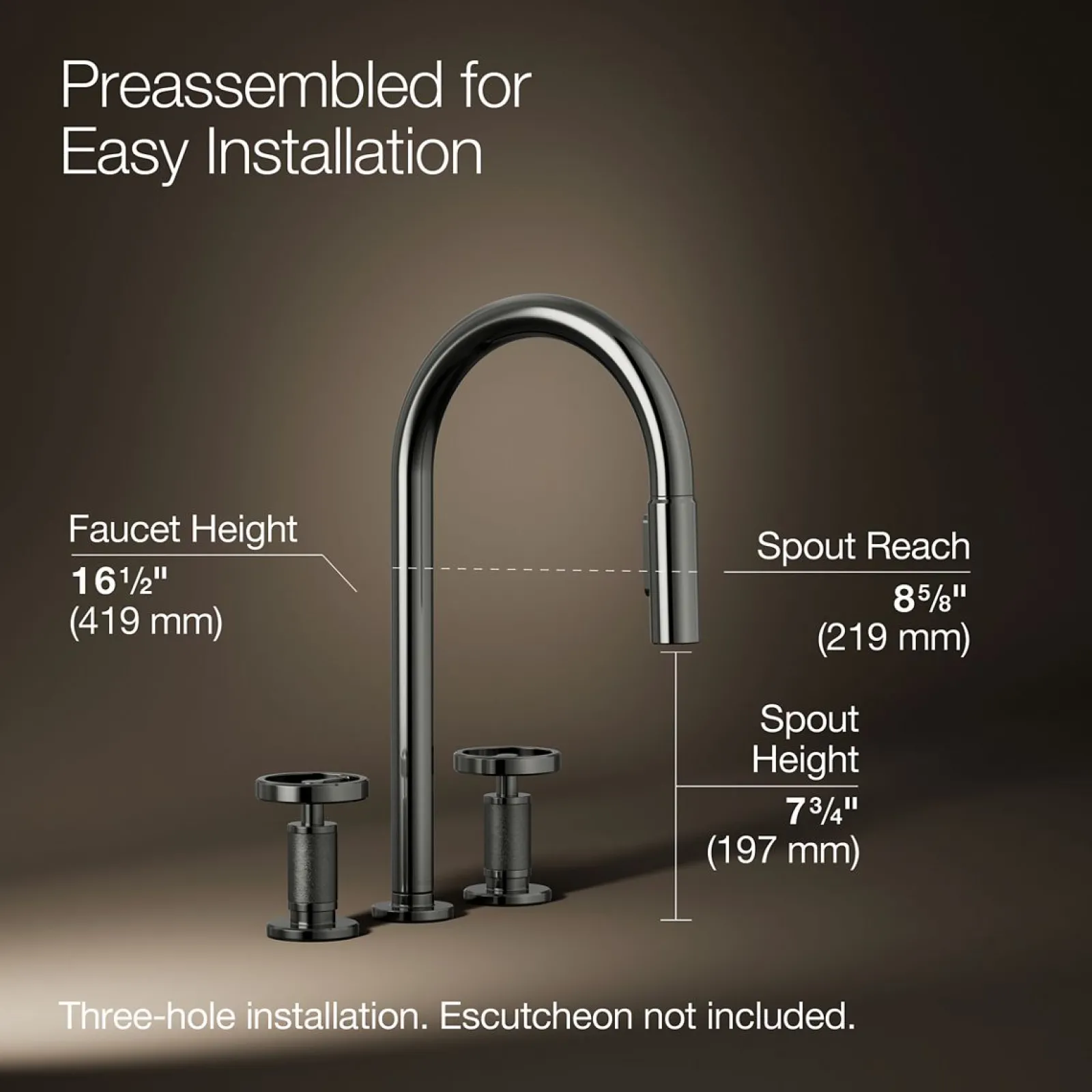 Pull-down kitchen sink faucet with two-function sprayhead^Kohler Hot