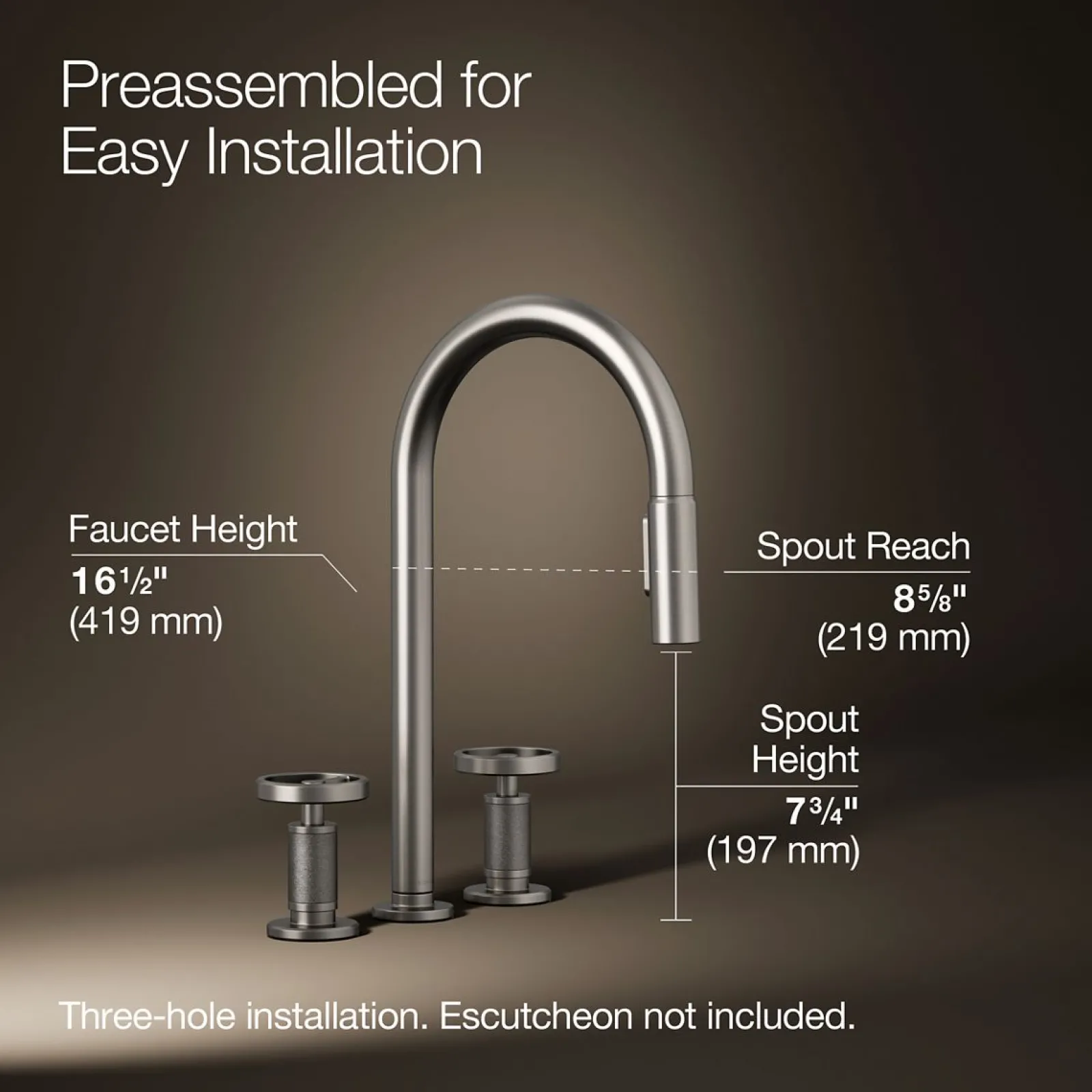Pull-down kitchen sink faucet with two-function sprayhead^Kohler Hot