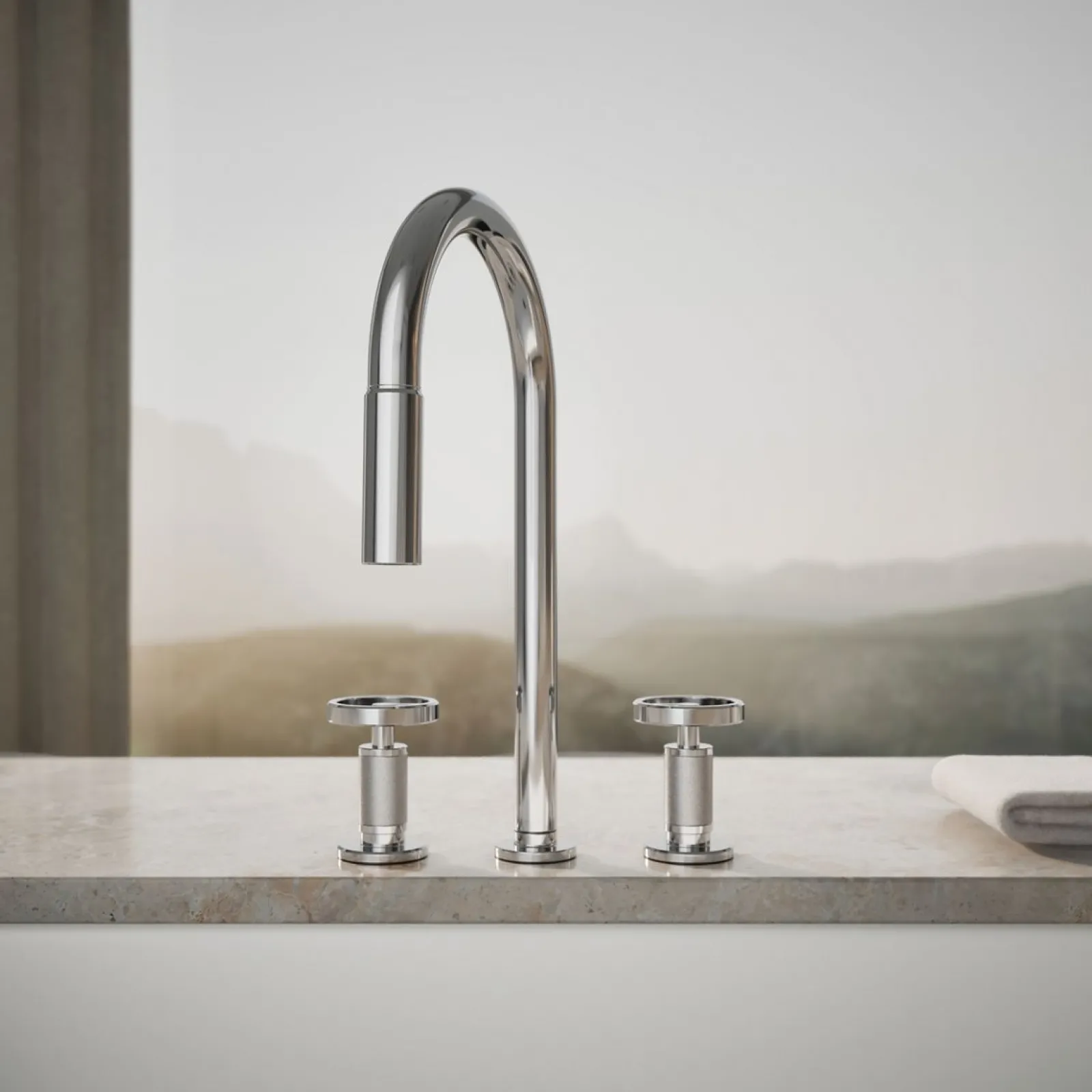 Pull-down kitchen sink faucet with two-function sprayhead^Kohler Hot