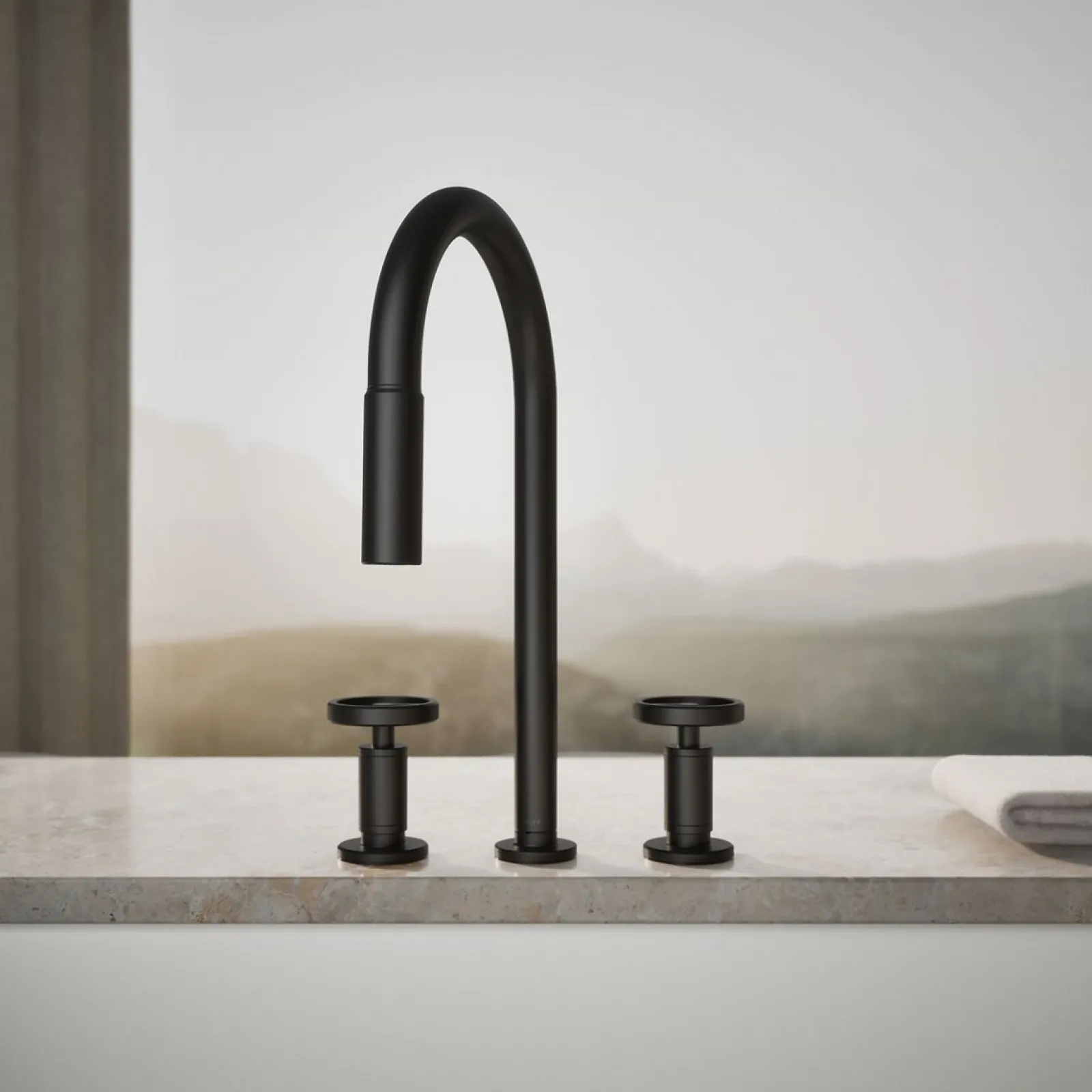 Pull-down kitchen sink faucet with two-function sprayhead^Kohler Hot