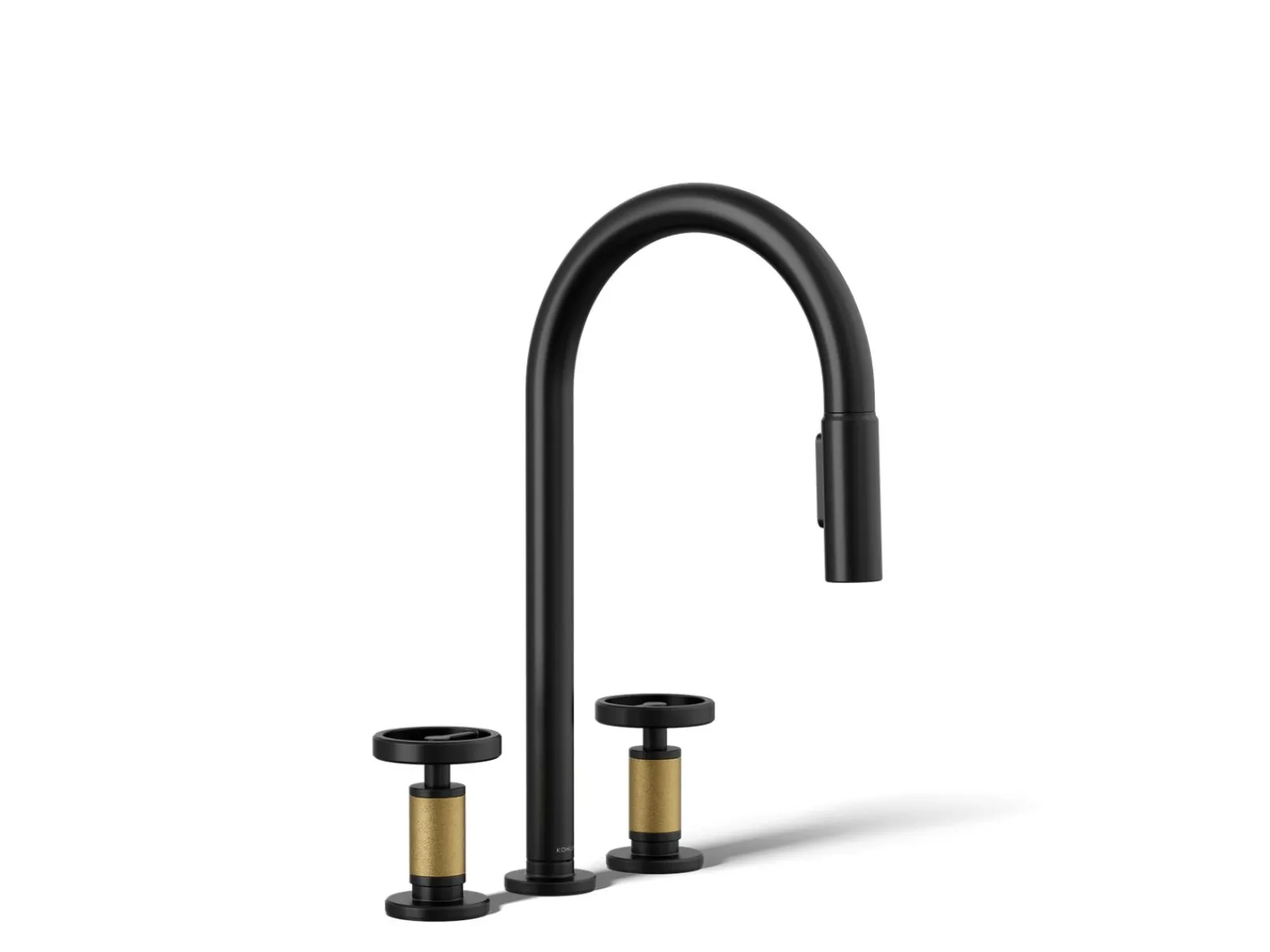 Pull-down kitchen sink faucet with two-function sprayhead^Kohler Hot