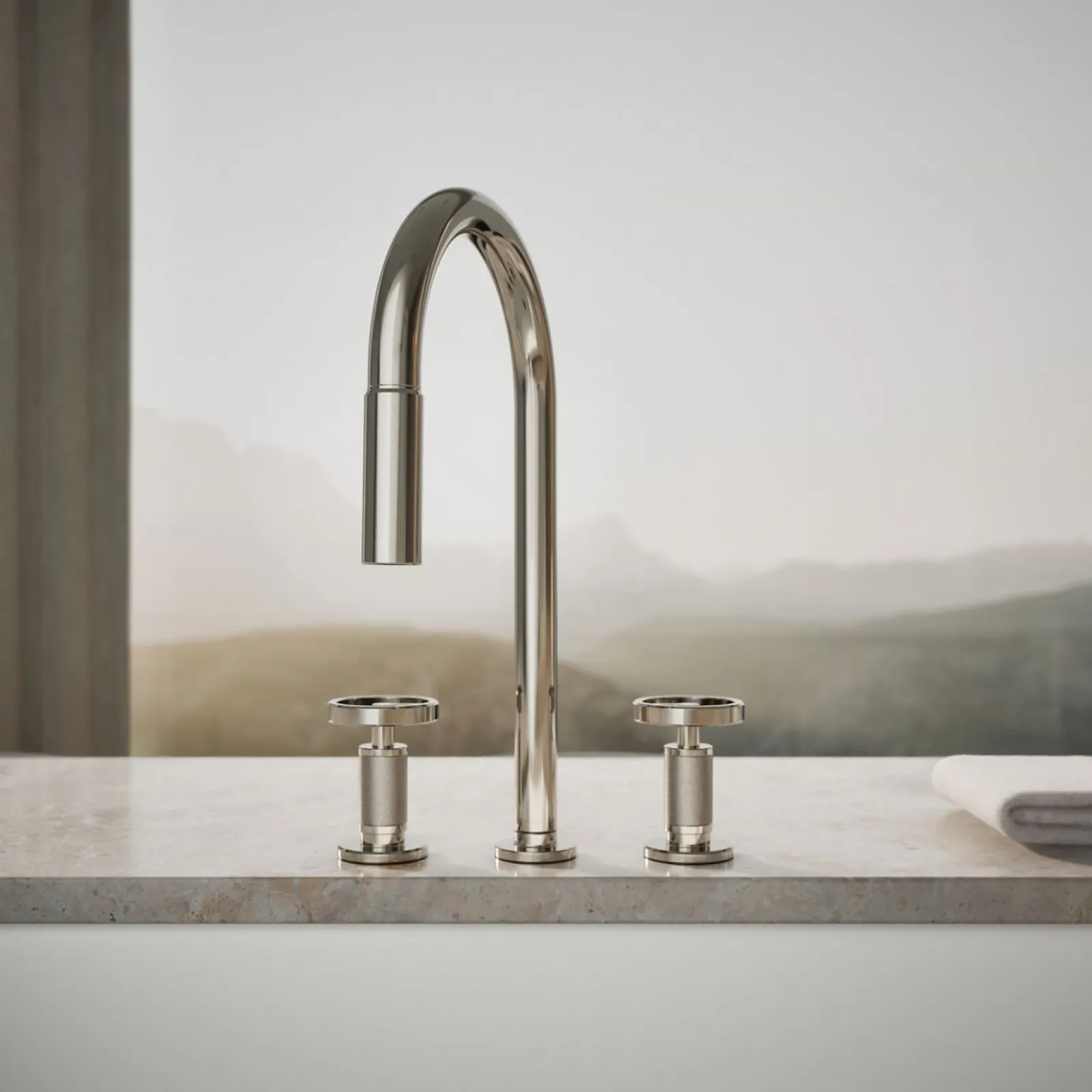 Pull-down kitchen sink faucet with two-function sprayhead^Kohler Hot