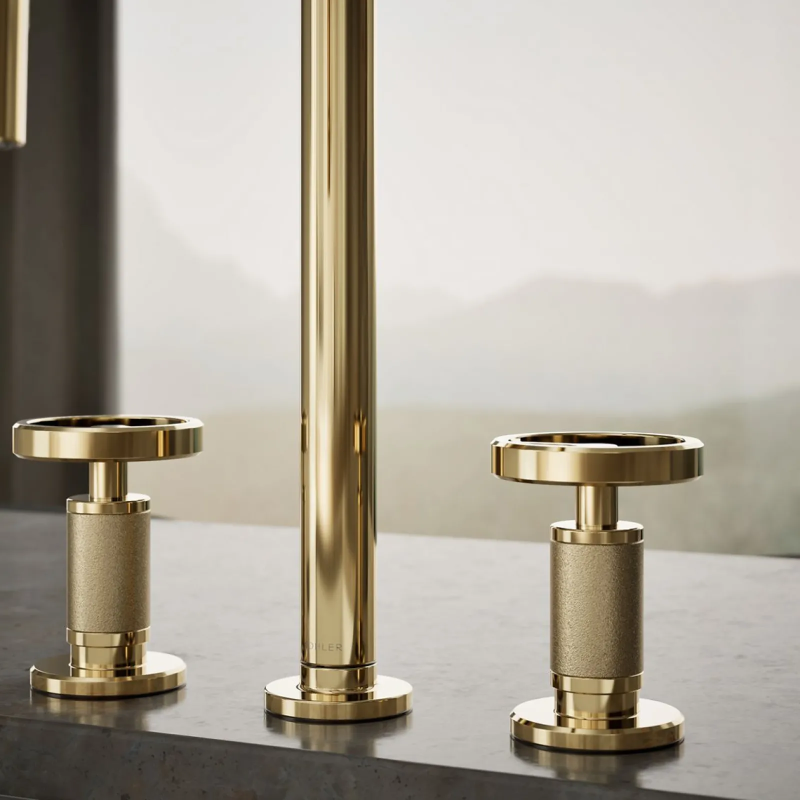 Pull-down kitchen sink faucet with two-function sprayhead^Kohler Hot