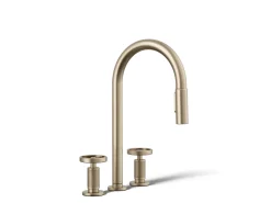 Pull-down kitchen sink faucet with two-function sprayhead^Kohler Hot
