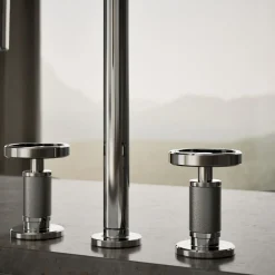 Pull-down kitchen sink faucet with two-function sprayhead^Kohler Hot