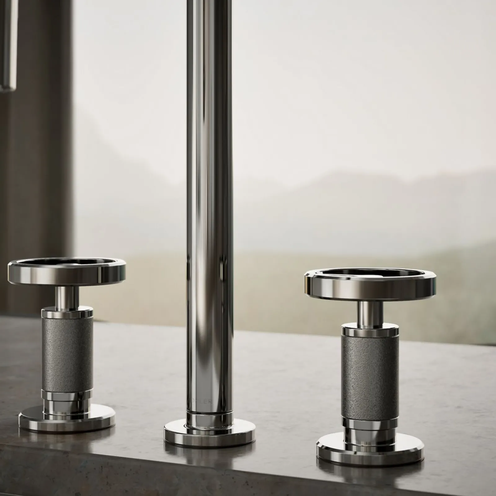 Pull-down kitchen sink faucet with two-function sprayhead^Kohler Hot