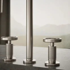 Pull-down kitchen sink faucet with two-function sprayhead^Kohler Hot