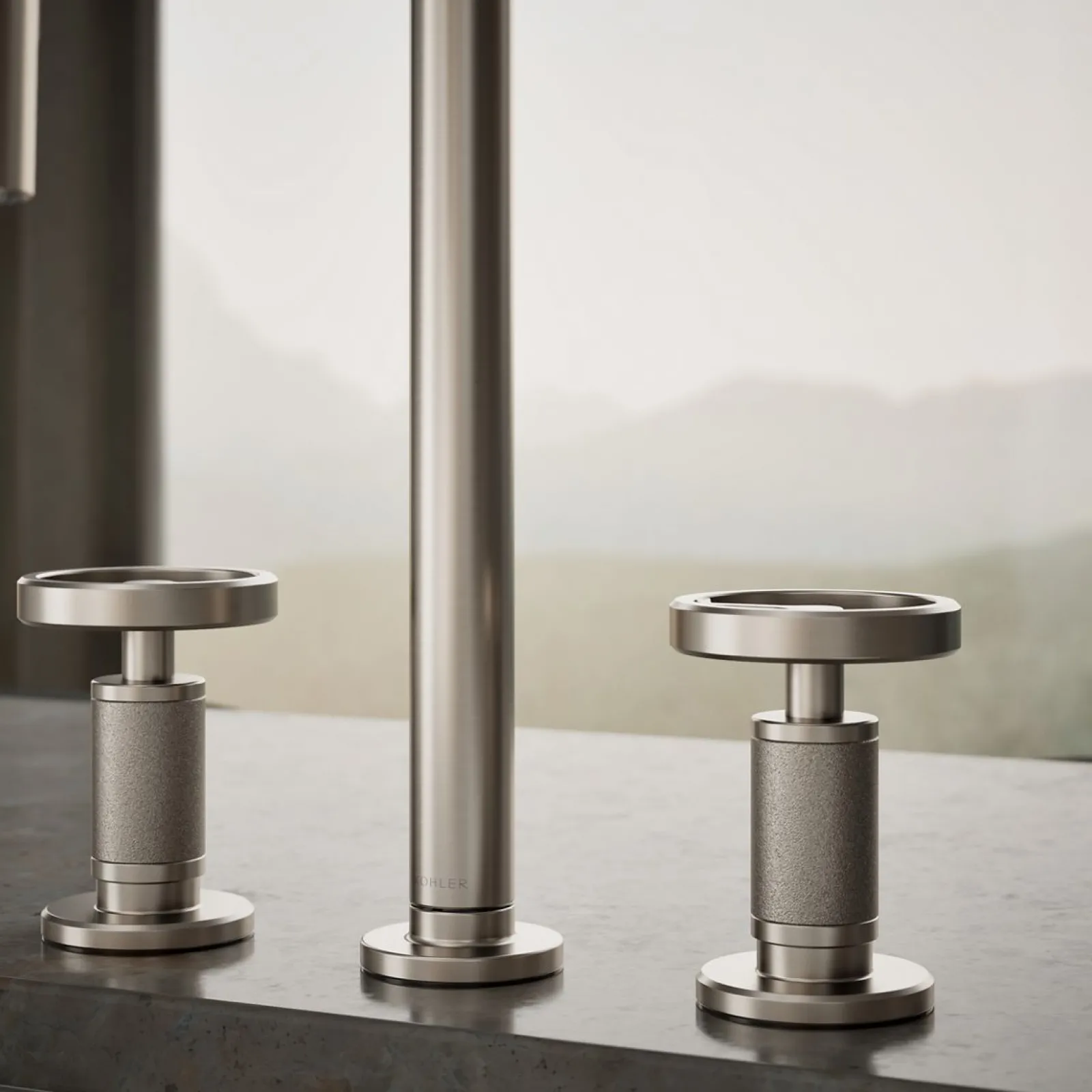 Pull-down kitchen sink faucet with two-function sprayhead^Kohler Hot