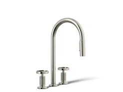 Pull-down kitchen sink faucet with two-function sprayhead^Kohler Hot