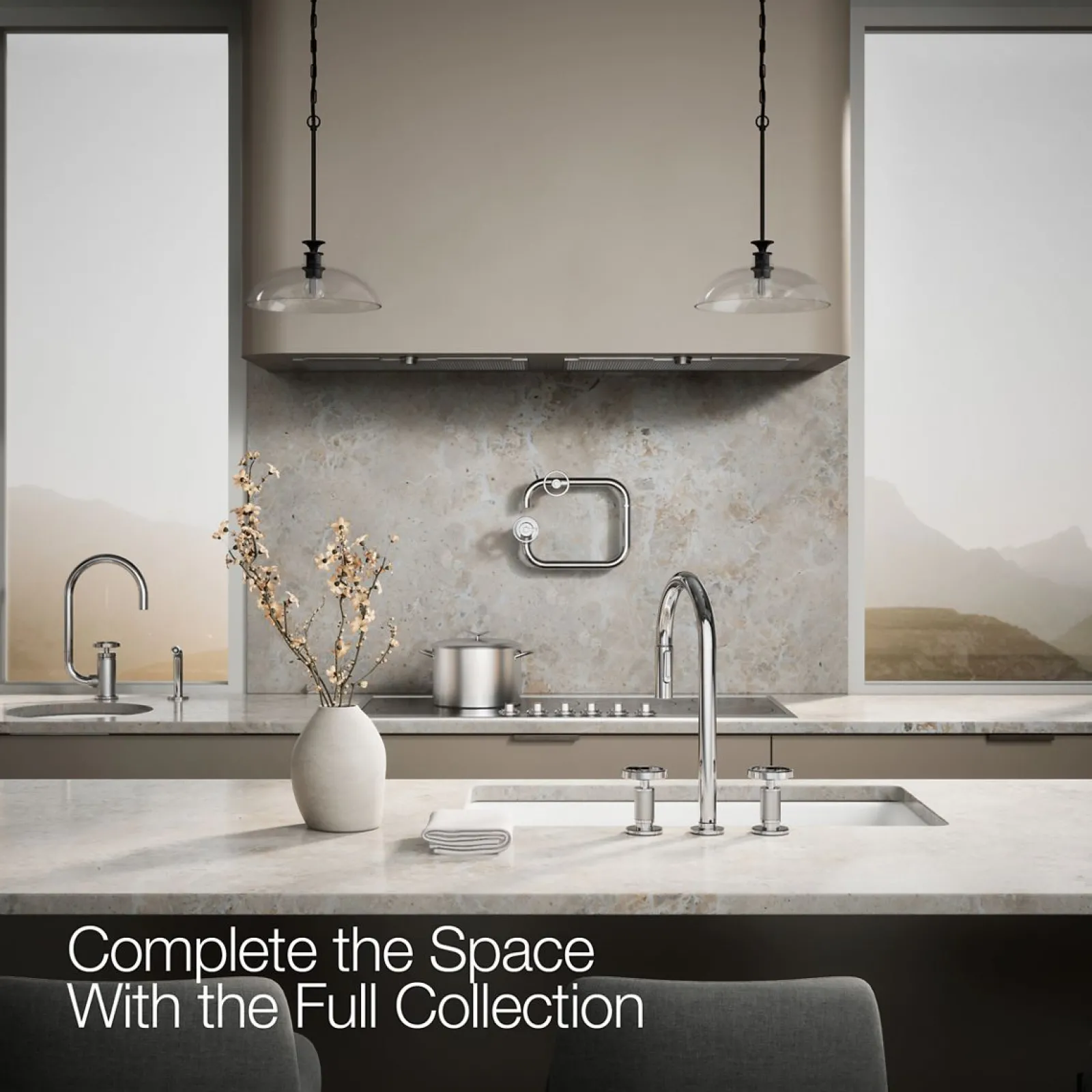 Pull-down kitchen sink faucet with two-function sprayhead^Kohler Hot