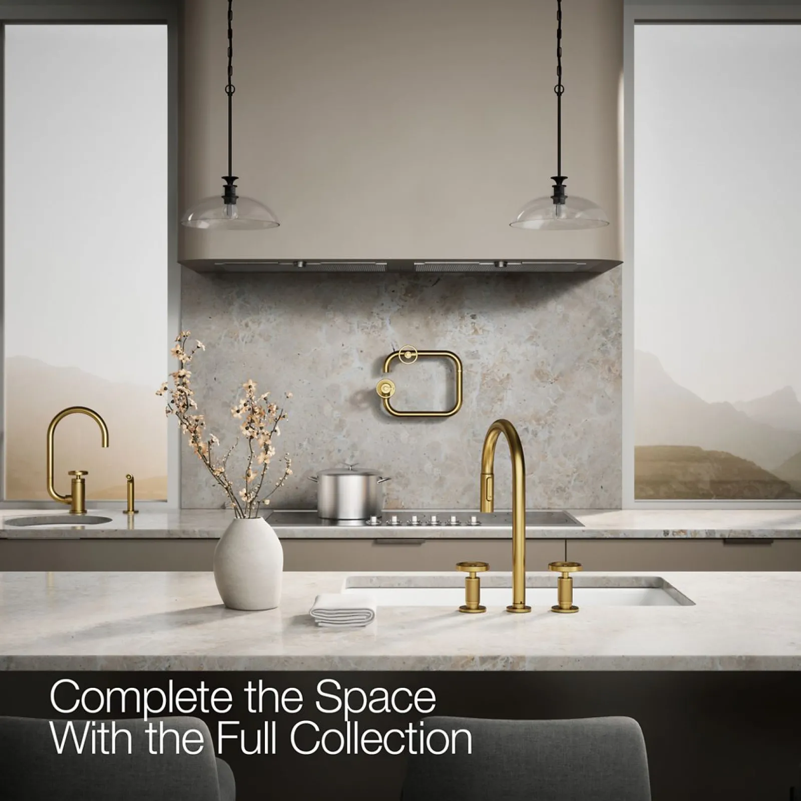 Pull-down kitchen sink faucet with two-function sprayhead^Kohler Hot