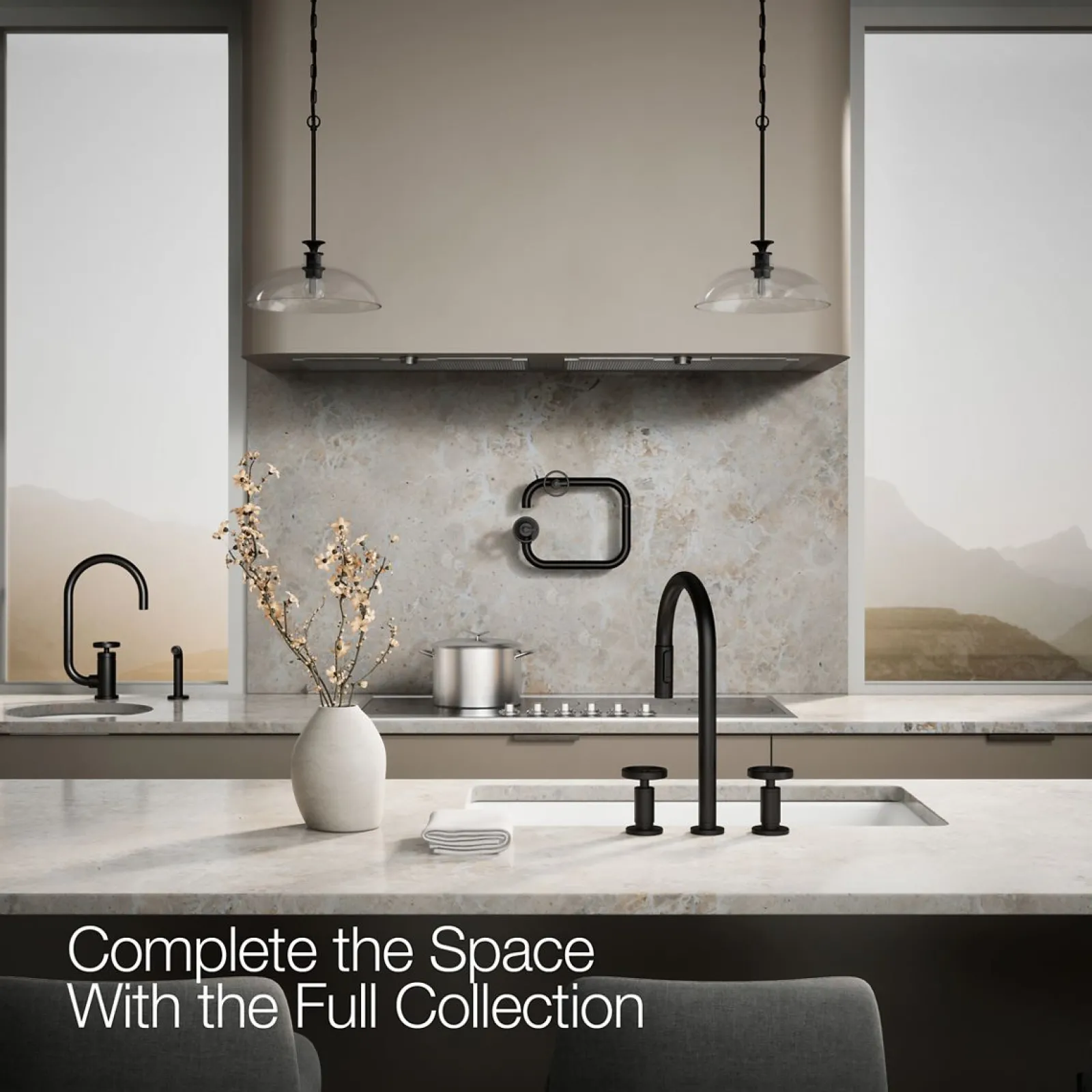 Pull-down kitchen sink faucet with two-function sprayhead^Kohler Hot
