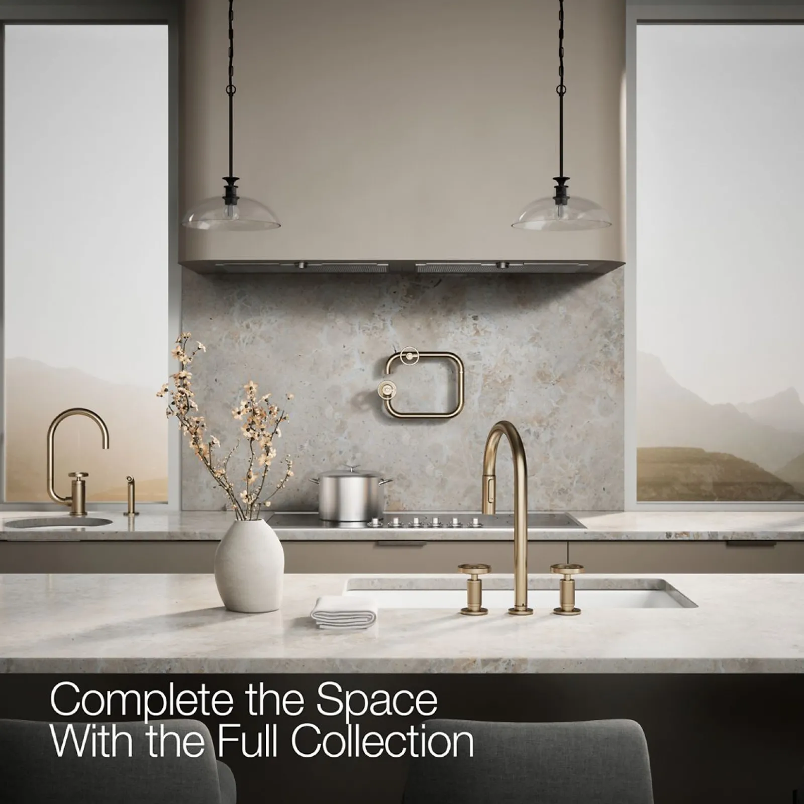 Pull-down kitchen sink faucet with two-function sprayhead^Kohler Hot