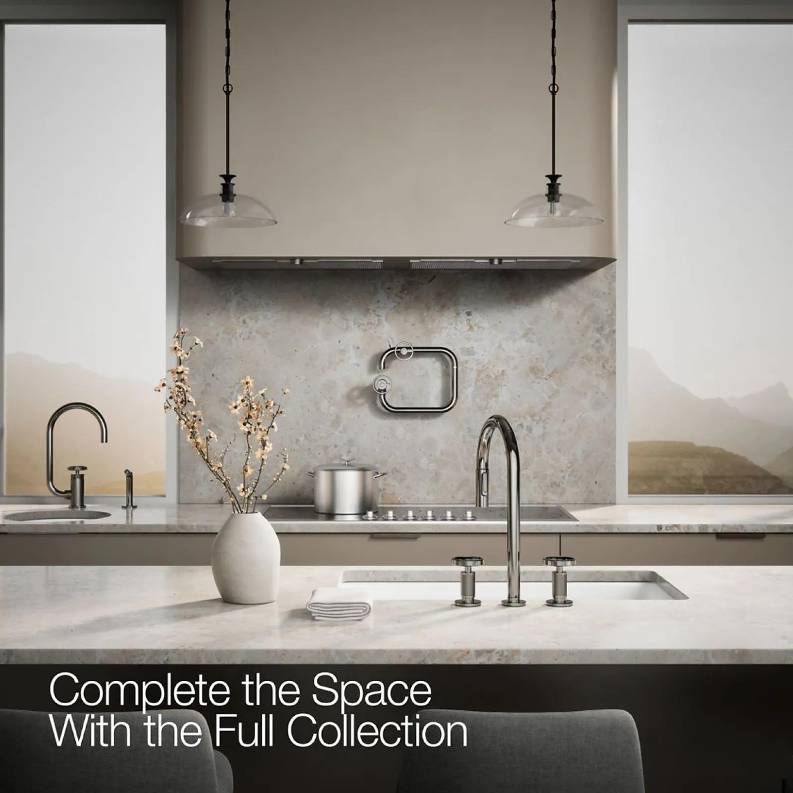 Pull-down kitchen sink faucet with two-function sprayhead^Kohler Hot