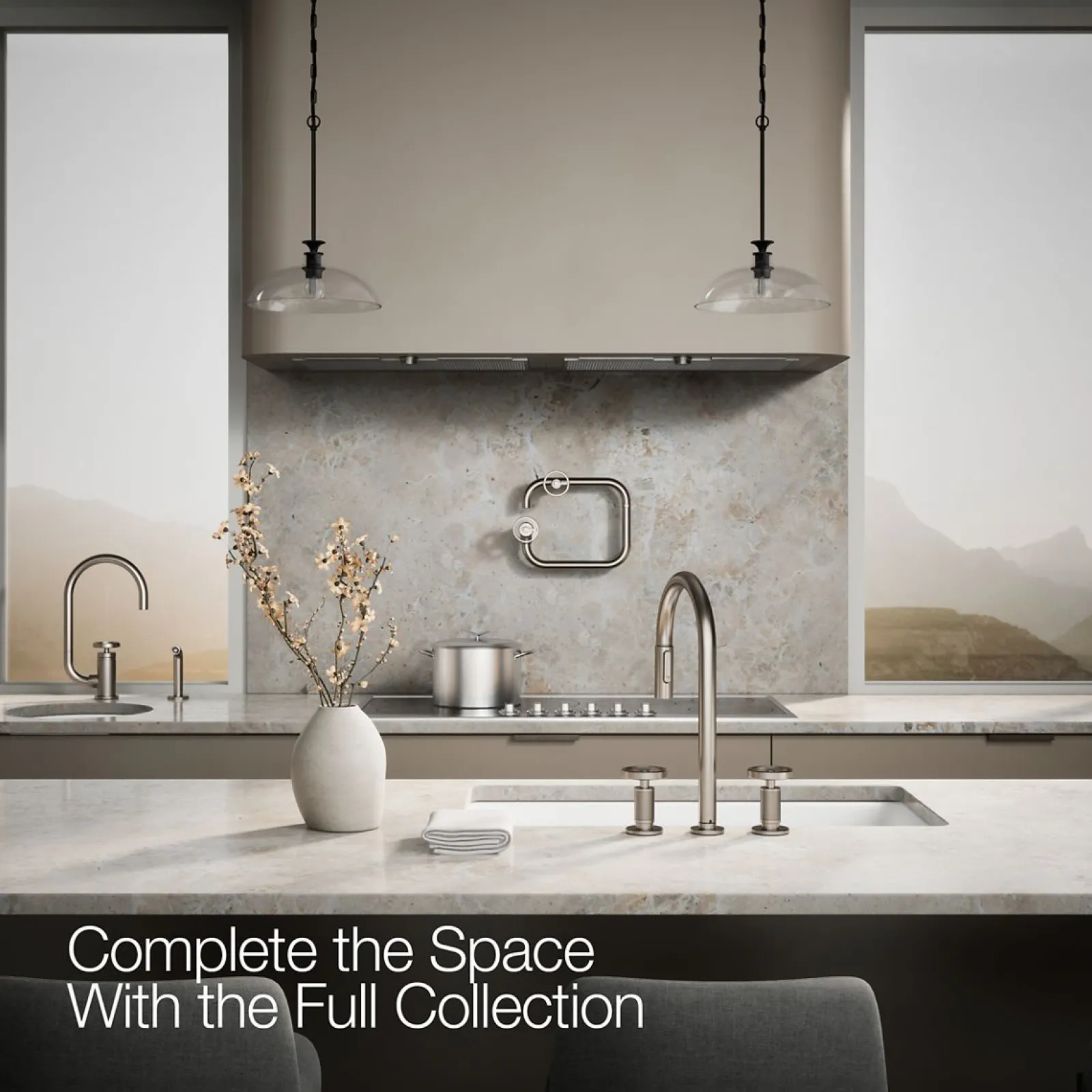 Pull-down kitchen sink faucet with two-function sprayhead^Kohler Hot