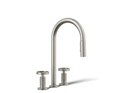 Pull-down kitchen sink faucet with two-function sprayhead^Kohler Hot