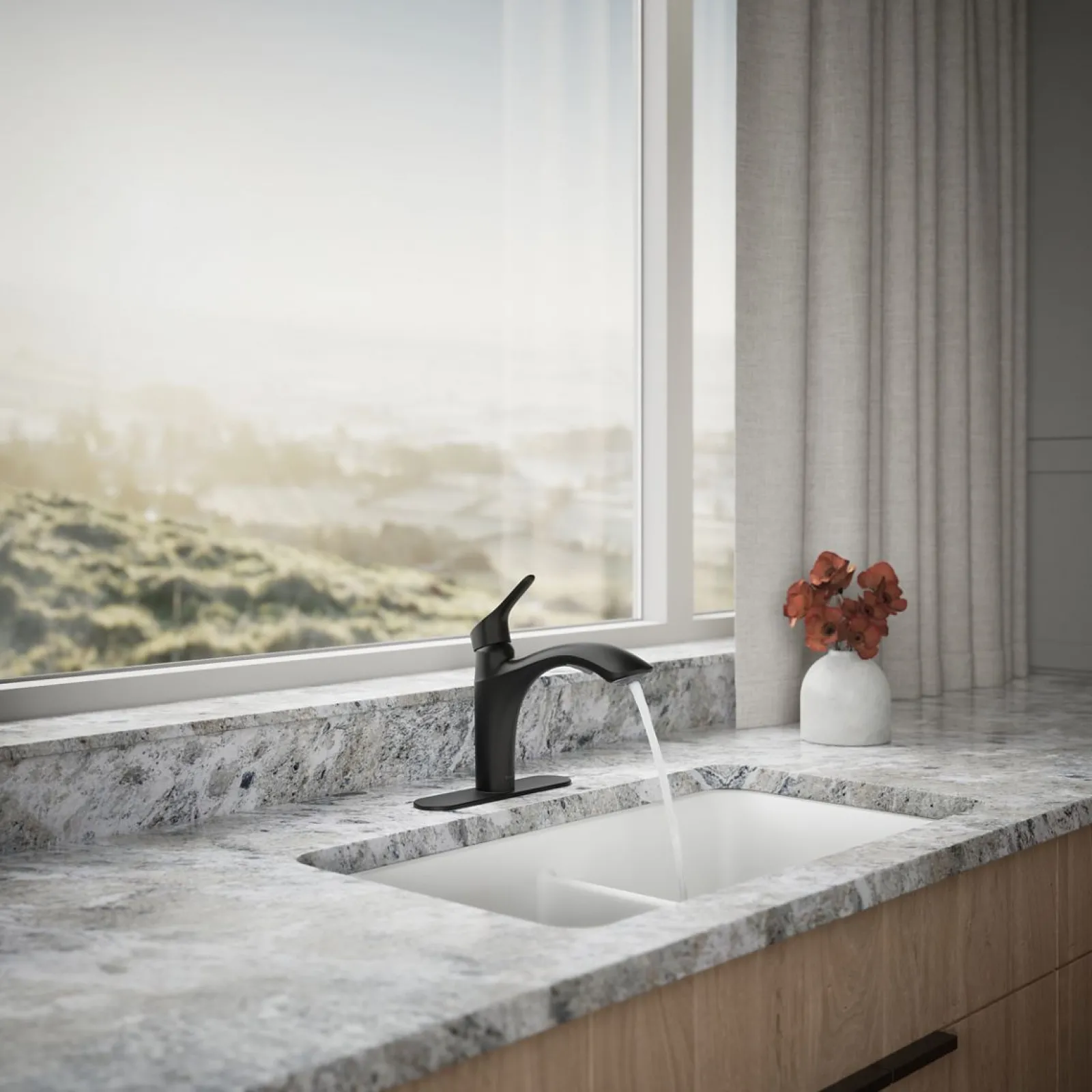 Pull-out kitchen sink faucet with two-function sprayhead^Kohler Hot