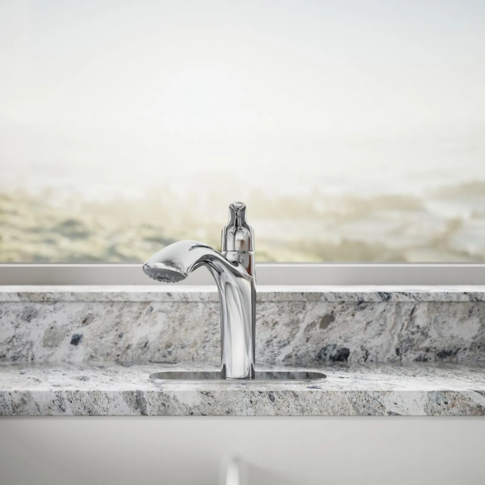 Pull-out kitchen sink faucet with two-function sprayhead^Kohler Hot